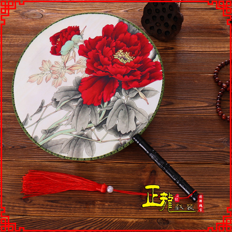 长岭古典中国风团扇空白扇跳舞蹈扇 真丝宫扇