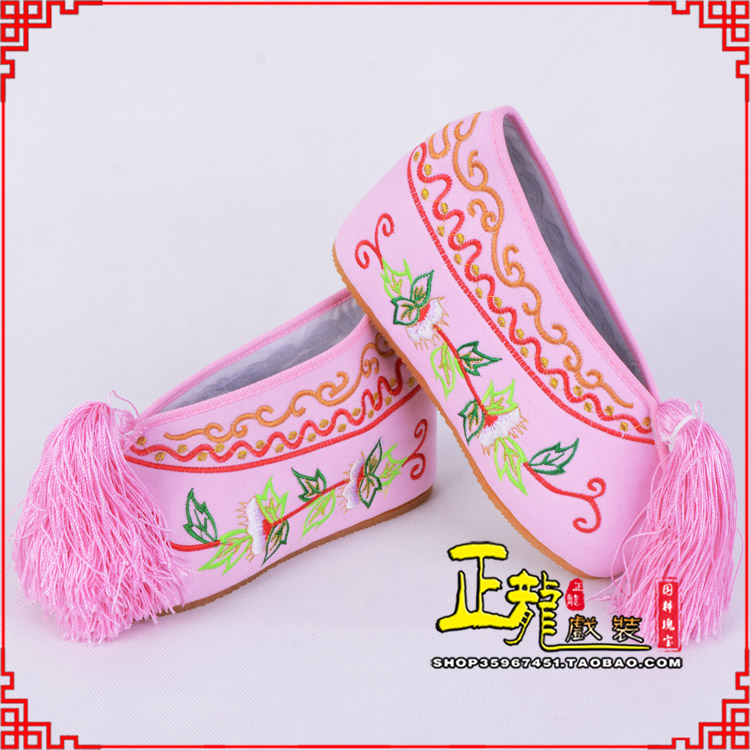 长岭花旦鞋女绣花彩鞋 舒适款草花内高彩鞋